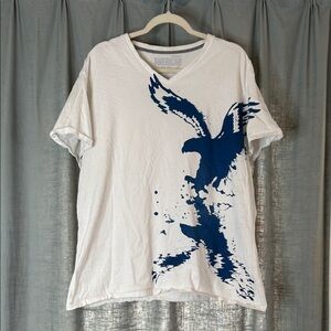 Men's White Tee with Blue Graphic by American Eagle Vintage